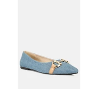 Cressida Denim Horsebit Detail Ballet Flats Women