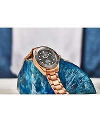 Men's Automatic Diver Watch, Gold Ip Case, Black Dial, Gold Ip Stainless Steel Bracelet