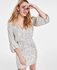 Eliza J Sequined Blouson Shift Dress