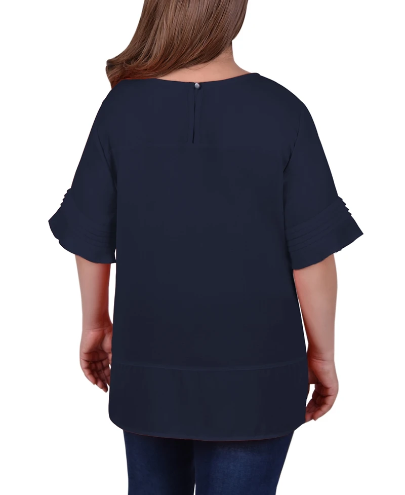Ny Collection Plus Short Sleeve Crepe Top With Chiffon Yoke