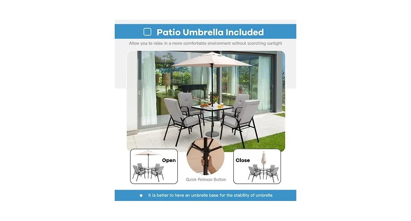 5 Feet Patio Square Market Table Umbrella Shelter with 4 Sturdy Ribs
