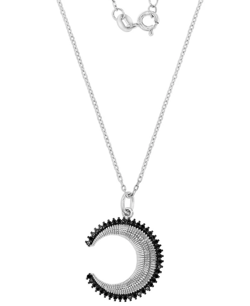 Black Spinel Crescent Moon Pendant Necklace (1/3 ct. t.w.) Sterling Silver, 16" + 2" extender (Also Lab-Grown Blue Spinel)