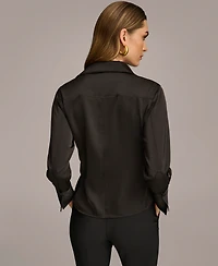 Donna Karan New York Women's Button Front Point Hem Top, Regular & Petite Sizes