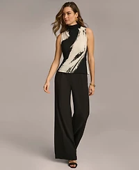 Donna Karan Women's Printed Mock Neck Sleeveless Top