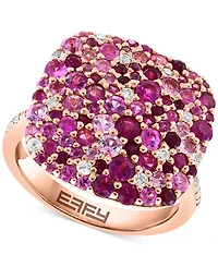 Effy Multi-Gemstone (2-3/4 ct. t.w.) & Diamond (1/10 ct. t.w.) Cluster Ring in Rose Gold-Plated Silver