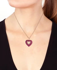 Effy Pink Sapphire (1/5 ct. t.w.), Ruby (3/8 ct. t.w.) & Diamond (1/10 ct. t.w.) Heart 18" Pendant Necklace in 14k Rose Gold