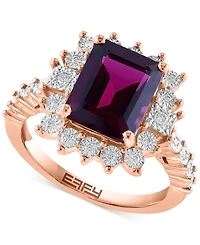 Effy Rhodolite (4-1/10 ct. t.w) & Diamond (1/6 ct. t.w.) Halo Ring in 14k Rose Gold