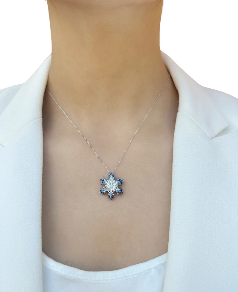 Le Vian Ombre Denim Ombre (1-3/8 ct. t.w.) & White Sapphire (5/8 ct. t.w.) Snowflake Adjustable 20" Pendant Necklace in 14k White Gold