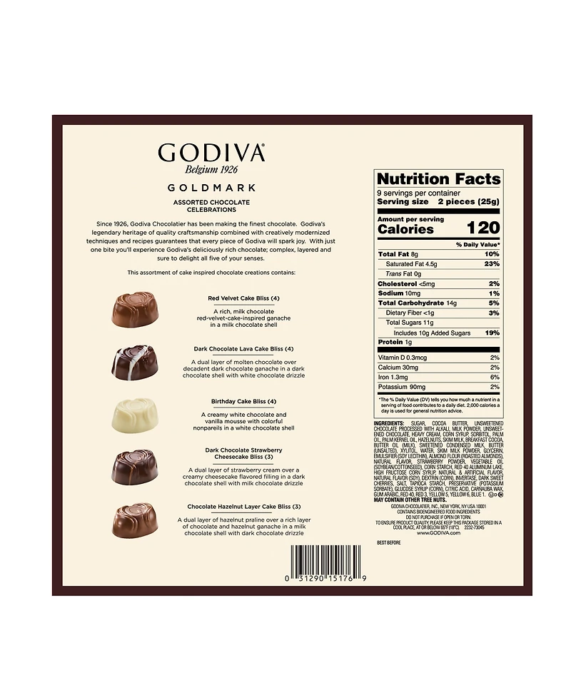 Godiva Goldmark Celebrations Limited Edition Assorted Cake Inspired Chocolates, 18 Pieces
