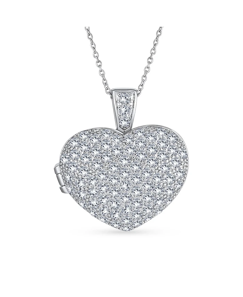 Bling Jewelry Large Pave Cz Puff Heart Shape Aromatherapy Essential Oil Perfume Diffuser Locket Pendant Necklace