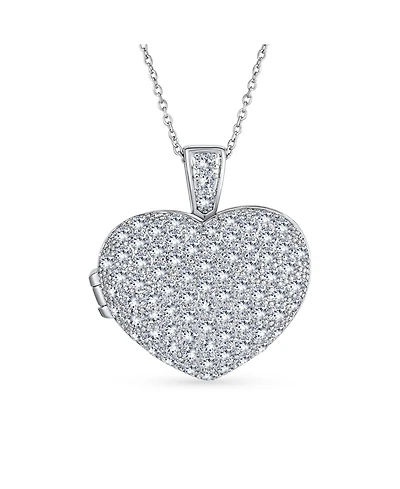 Bling Jewelry Large Pave Cz Puff Heart Shape Aromatherapy Essential Oil Perfume Diffuser Locket Pendant Necklace