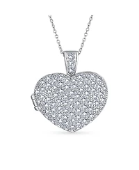 Bling Jewelry Large Pave Cz Puff Heart Shape Aromatherapy Essential Oil Perfume Diffuser Locket Pendant Necklace