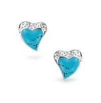 Bling Jewelry Bali Style Filigree Natural Stabilized Turquoise Heart Shaped Stud Earrings For Women For Sterling Silver