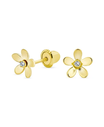 Bling Jewelry Tiny Minimalist Cz Accent Dainty Mini Daisy Flower Stud Earrings Cubic Zirconia14K Yellow Gold Screw back