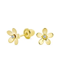 Bling Jewelry Tiny Minimalist Cz Accent Dainty Mini Daisy Flower Stud Earrings Cubic Zirconia14K Yellow Gold Screw back