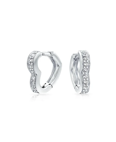 Bling Jewelry Cubic Zirconia Pave Cz Open Heart Shaped Hoop Huggie Earrings Sterling Silver Hinge Closure