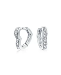 Bling Jewelry Cubic Zirconia Pave Cz Open Heart Shaped Hoop Huggie Earrings Sterling Silver Hinge Closure