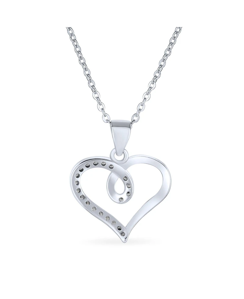 Bling Jewelry Delicate Pave Cubic Zirconia Accent Cz Twisted Ribbon Infinity Love Knot Open Heart Shape Pendant Necklace Sterling Silver