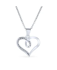 Bling Jewelry Delicate Pave Cubic Zirconia Accent Cz Twisted Ribbon Infinity Love Knot Open Heart Shape Pendant Necklace Sterling Silver