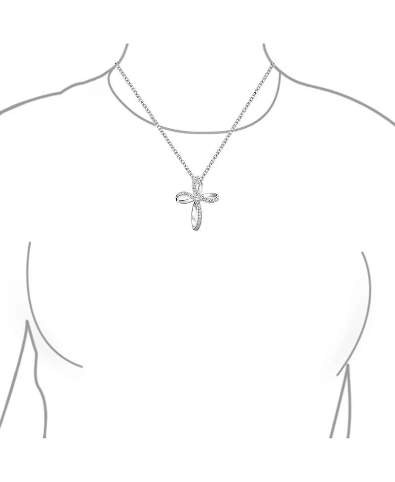 Bling Jewelry Ribbon Twist Open Religious Infinity Cross Pendant Necklace Pave Cz Cubic Zirconia Sterling Silver 1.25 Inch