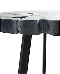 Rosemary Lane 24" x 24" x 22" Teak Wood Geometric Handmade Live Edge Black Metal Base Accent Table