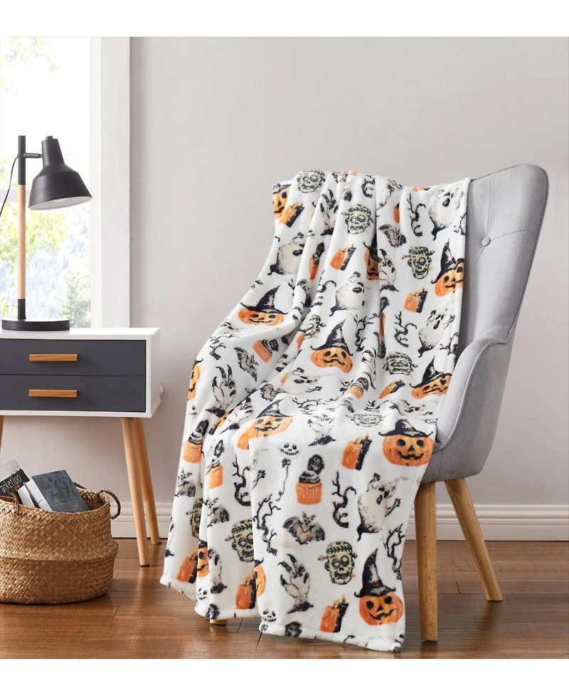 Kate Aurora Halloween Spooky Ghosts & Frankensteins Ultra Soft & Plush Oversized Accent Throw Blanket