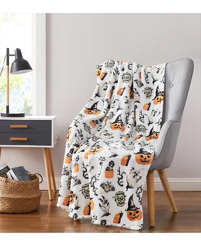 Kate Aurora Halloween Spooky Ghosts & Frankensteins Ultra Soft & Plush Oversized Accent Throw Blanket