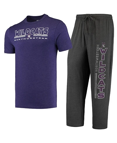 Men's Concepts Sport Heathered Charcoal, Purple Distressed Northwestern Wildcats Meter T-shirt and Pants Sleep Set