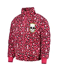 Men's Freeze Max Pink The Simpsons Bart Leopard Print Raglan Full-Zip Puffer Jacket