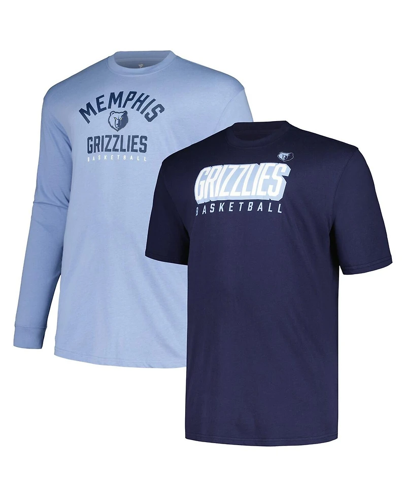 Men's Fanatics Navy, Light Blue Memphis Grizzlies Big and Tall Short Sleeve Long T-shirt Set