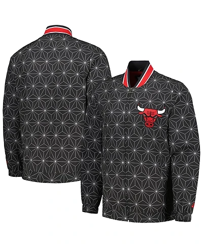 Men's Starter Black Chicago Bulls In-Field Play Fashion Satin Full-Zip Varsity Jacket