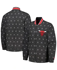 Men's Starter Black Chicago Bulls In-Field Play Fashion Satin Full-Zip Varsity Jacket