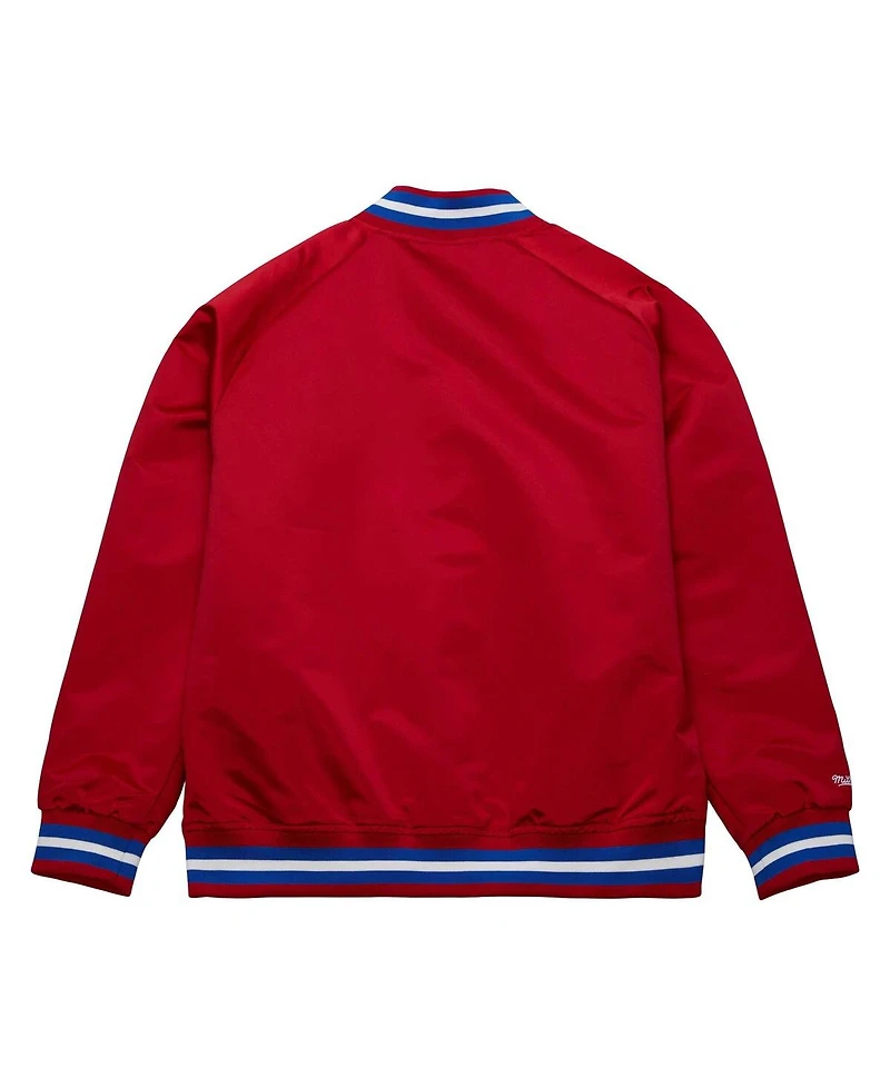 Men's Mitchell & Ness Red Philadelphia 76ers Hardwood Classics Throwback Wordmark Raglan Full-Snap Jacket