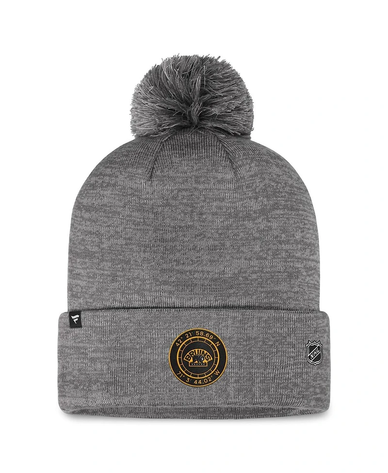 Men's Fanatics Gray Boston Bruins Authentic Pro Home Ice Cuffed Knit Hat with Pom