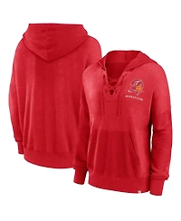 Women's Fanatics Red Distressed Tampa Bay Buccaneers Heritage Snow Wash French Terry Lace-Up Pullover Hoodie