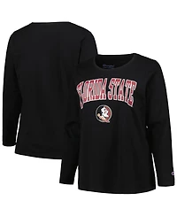 Women's Profile Black Florida State Seminoles Plus Arch Over Logo Scoop Neck Long Sleeve T-shirt