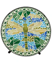 Dragonfly Scene Black Metal Round Outdoor Accent Side Tables 14" Wide Set of 2 Blue Mosaic Tile Tabletop Gracefully Curved Legs Spaces Porch Patio Hom