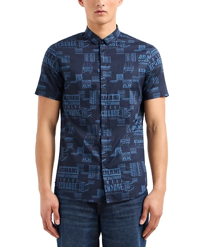 A|X Armani Exchange Men's Slim-Fit All-Over Logo Print Shirt