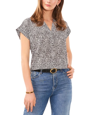 Vince Camuto Women's Printed Split Neck Short-Sleeve Blouse