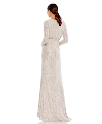 Mac Duggal Women's Ieena Sequined Long Sleeve Gown