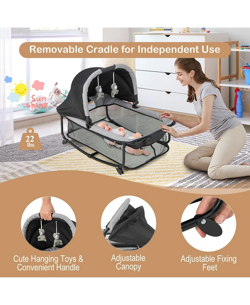 5-in-1 Portable Baby Playard with Cradle and Storage Basket
