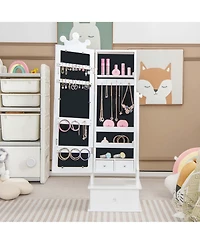 Kid Freestanding Jewelry Armoire 2-in-1 Full Length Mirror Storage Drawer