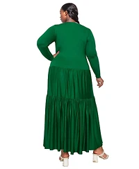 L I V D Plus Tiered Maxi Dress with Long Sleeves