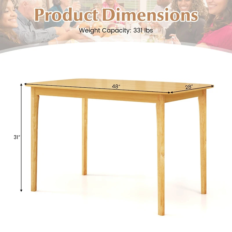 48" Wooden Dining Table Rectangular Farmhouse Kitchen with Solid Rubber Wood