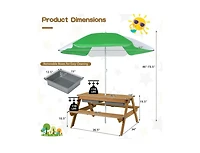 3-in-1 Kids Outdoor Picnic Water Sand Table with Umbrella Play Boxes