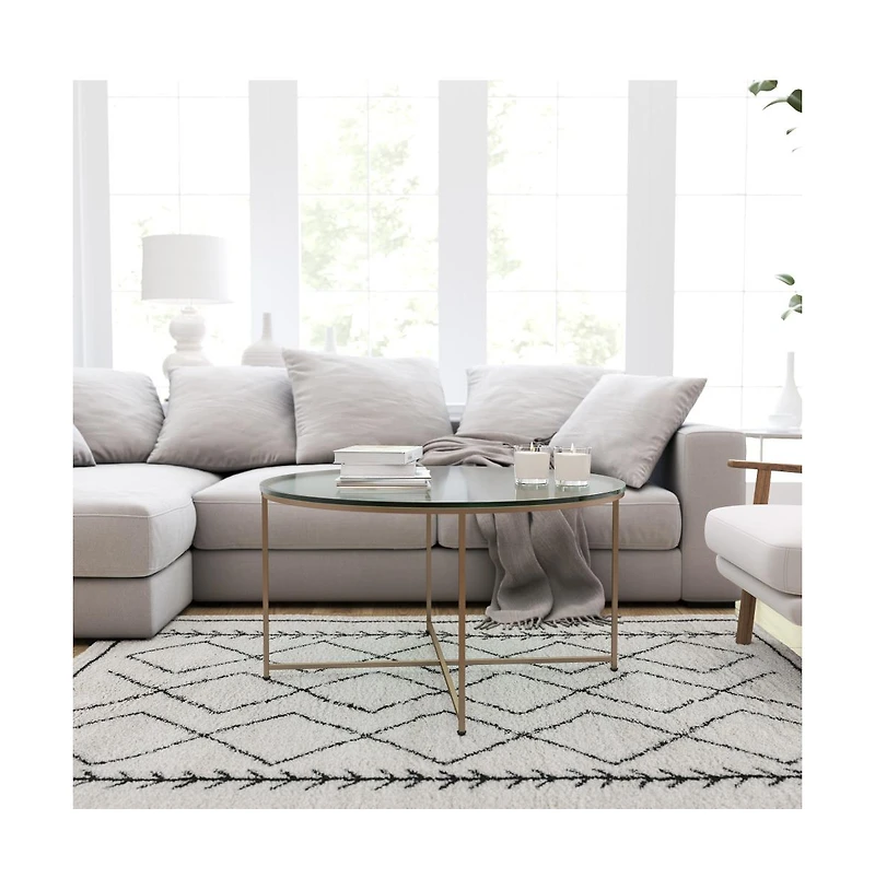 Fairdale Coffee Table With Round Cross Brace Frame
