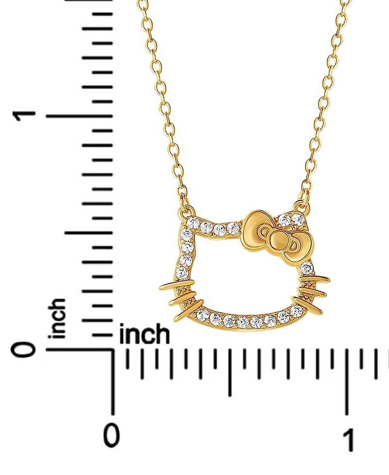 Hello Kitty Cubic Zirconia Silhouette 18" Pendant Necklace in 18k Gold-Plated Sterling Silver