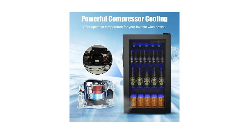 120 Can Beverage Fridge with Glass Door, Compact Drink Cooler for Home or Office
