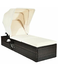 Slickblue Chaise Cushioned Top Canopy Patio Rattan Lounge Chair with Tea Table