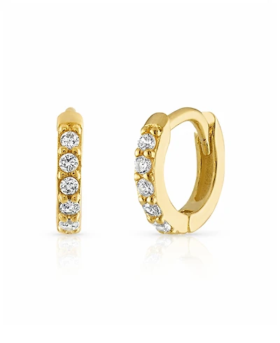 Ben Oni Pave Huggie Hoops in 14k Gold over Sterling Silver or Sterling Silver, 9mm